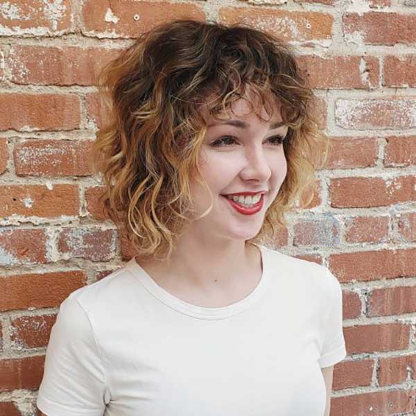 Short Curly Hair with Blunt Bangs